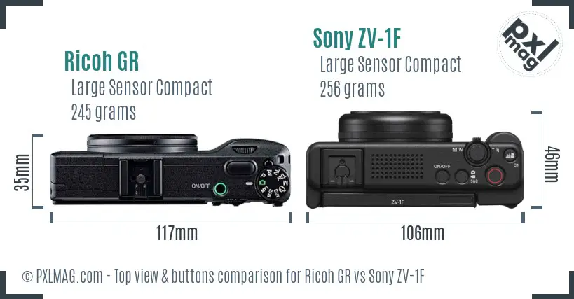 Ricoh GR vs Sony ZV-1F top view buttons comparison