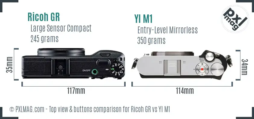 Ricoh GR vs YI M1 top view buttons comparison