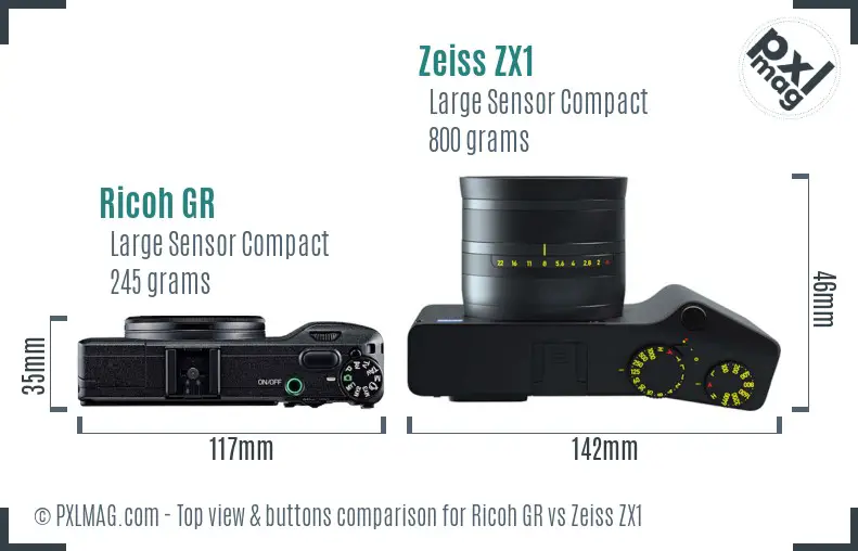 Ricoh GR vs Zeiss ZX1 top view buttons comparison