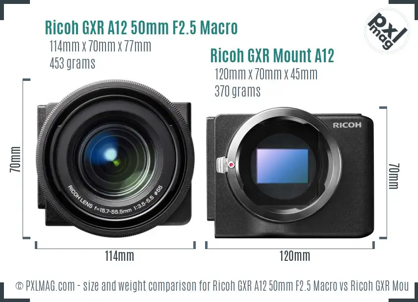Ricoh GXR A12 50mm F2.5 Macro vs Ricoh GXR Mount A12 size comparison