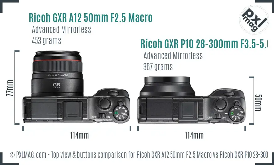 Ricoh GXR A12 50mm F2.5 Macro vs Ricoh GXR P10 28-300mm F3.5-5.6 VC top view buttons comparison