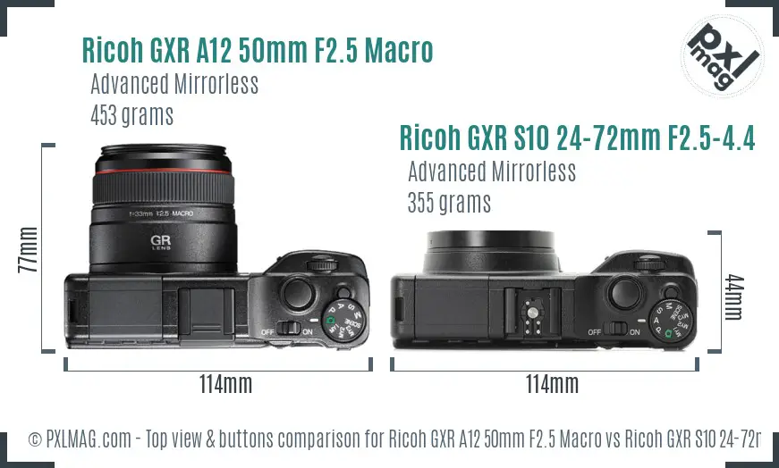 Ricoh GXR A12 50mm F2.5 Macro vs Ricoh GXR S10 24-72mm F2.5-4.4 VC top view buttons comparison