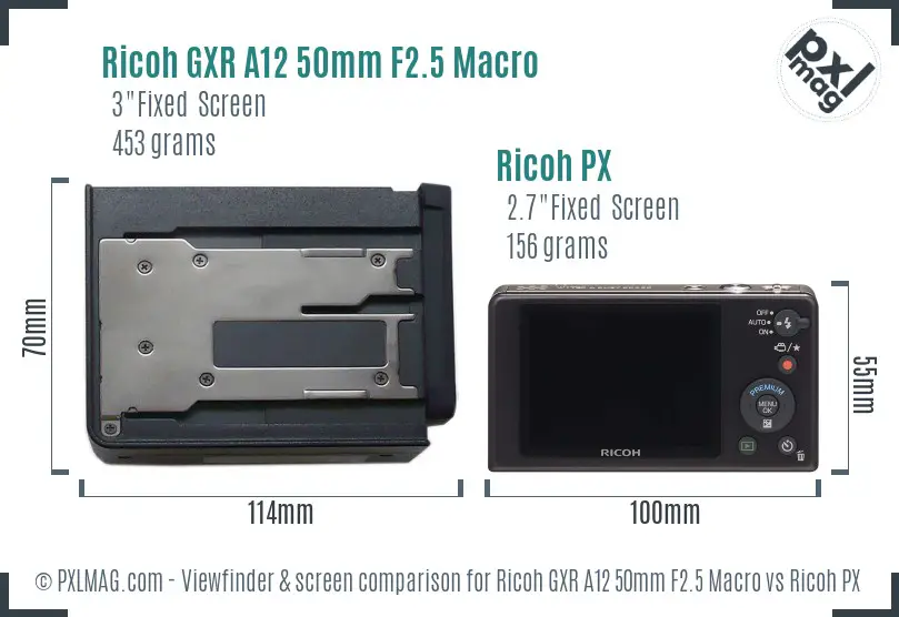 Ricoh GXR A12 50mm F2.5 Macro vs Ricoh PX Screen and Viewfinder comparison