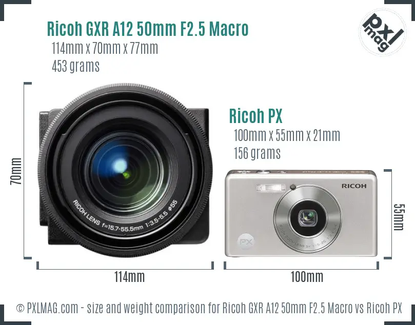 Ricoh GXR A12 50mm F2.5 Macro vs Ricoh PX size comparison