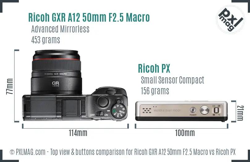 Ricoh GXR A12 50mm F2.5 Macro vs Ricoh PX top view buttons comparison