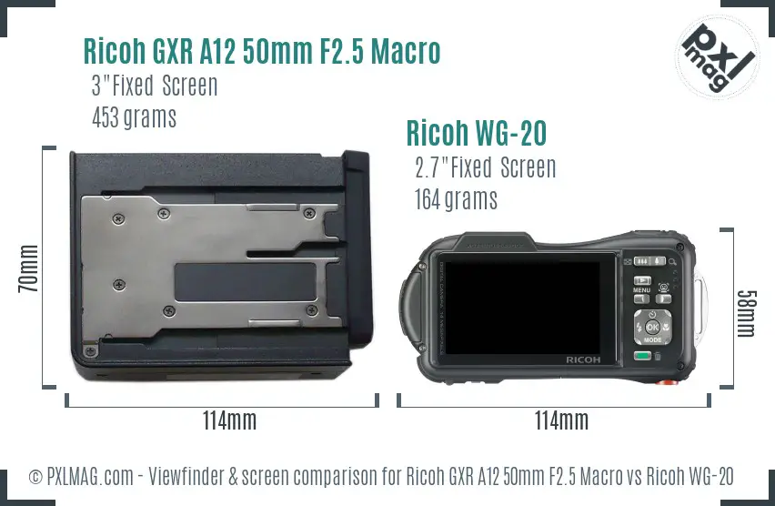 Ricoh GXR A12 50mm F2.5 Macro vs Ricoh WG-20 Screen and Viewfinder comparison