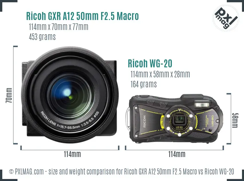 Ricoh GXR A12 50mm F2.5 Macro vs Ricoh WG-20 size comparison