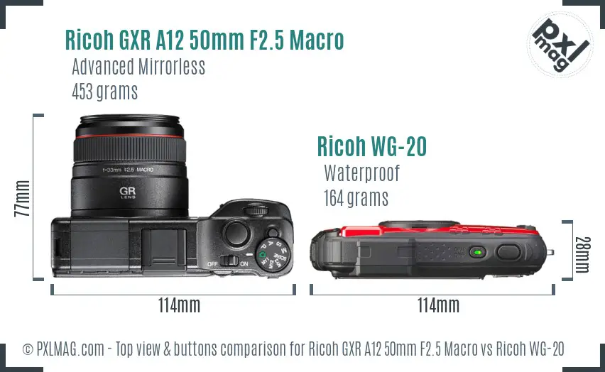 Ricoh GXR A12 50mm F2.5 Macro vs Ricoh WG-20 top view buttons comparison