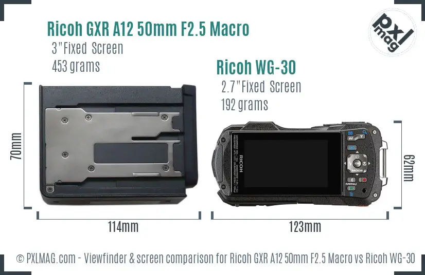 Ricoh GXR A12 50mm F2.5 Macro vs Ricoh WG-30 Screen and Viewfinder comparison