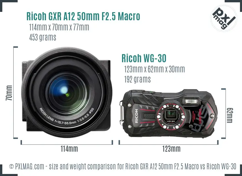 Ricoh GXR A12 50mm F2.5 Macro vs Ricoh WG-30 size comparison