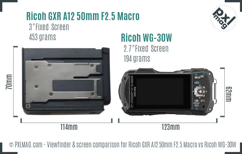 Ricoh GXR A12 50mm F2.5 Macro vs Ricoh WG-30W Screen and Viewfinder comparison
