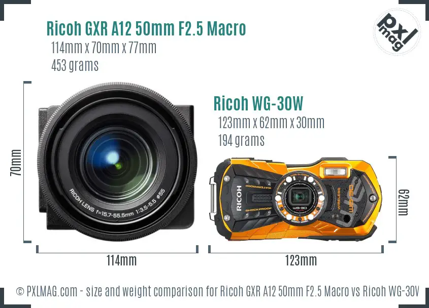 Ricoh GXR A12 50mm F2.5 Macro vs Ricoh WG-30W size comparison