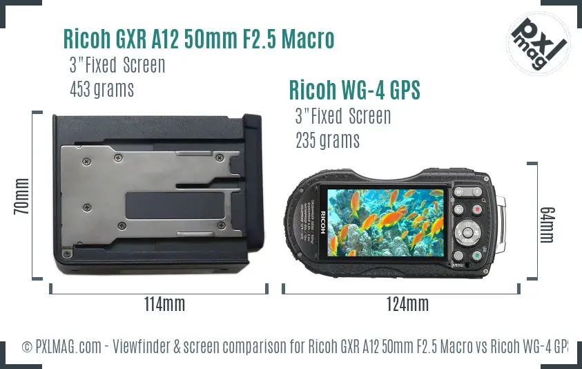Ricoh GXR A12 50mm F2.5 Macro vs Ricoh WG-4 GPS Screen and Viewfinder comparison
