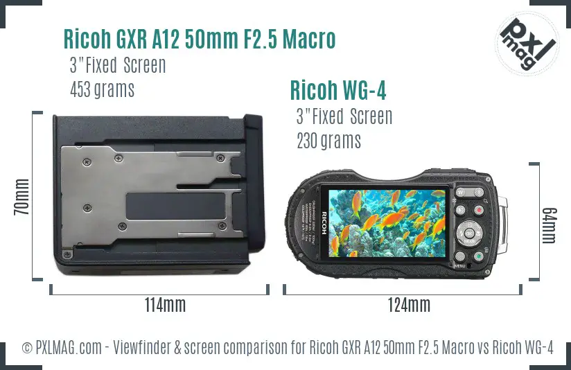 Ricoh GXR A12 50mm F2.5 Macro vs Ricoh WG-4 Screen and Viewfinder comparison