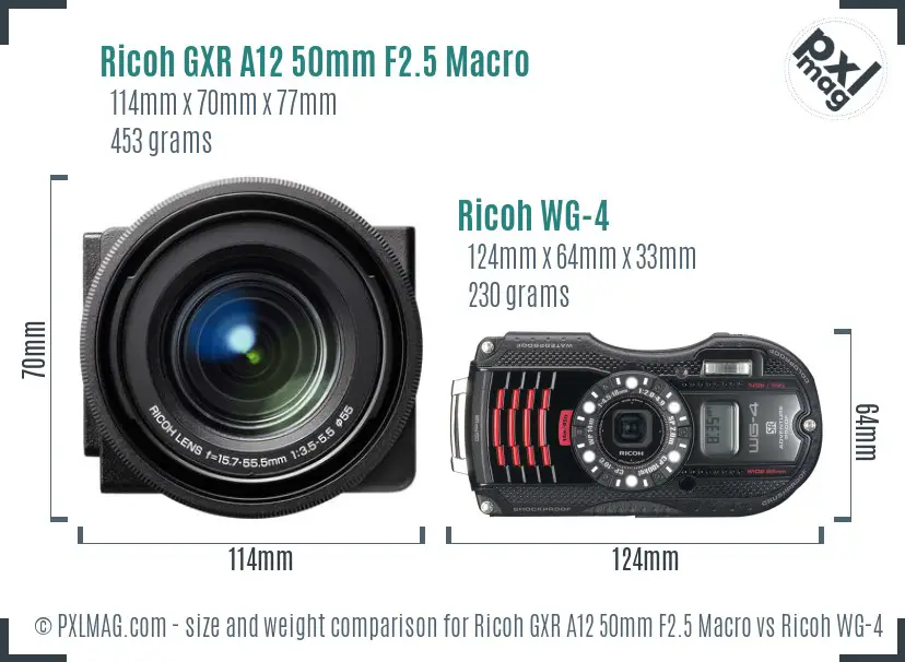 Ricoh GXR A12 50mm F2.5 Macro vs Ricoh WG-4 size comparison