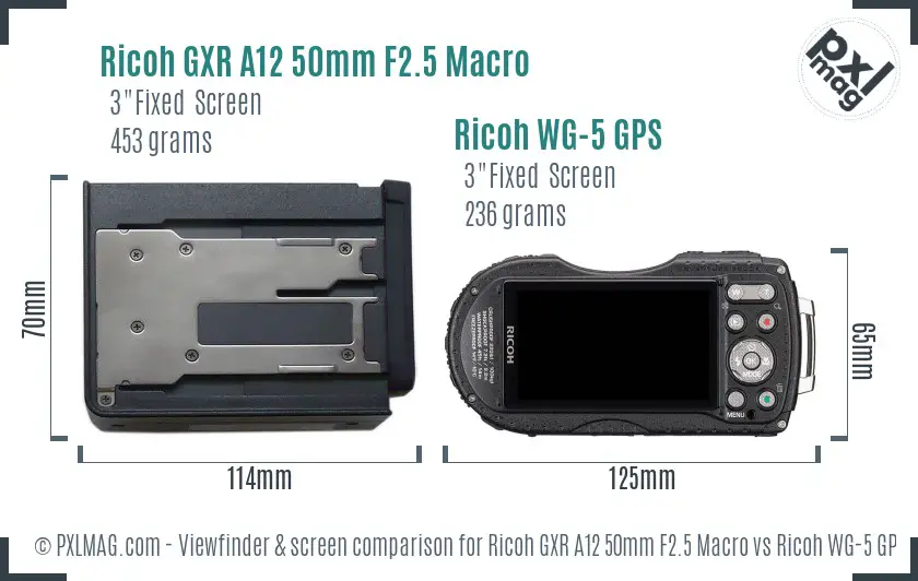 Ricoh GXR A12 50mm F2.5 Macro vs Ricoh WG-5 GPS Screen and Viewfinder comparison