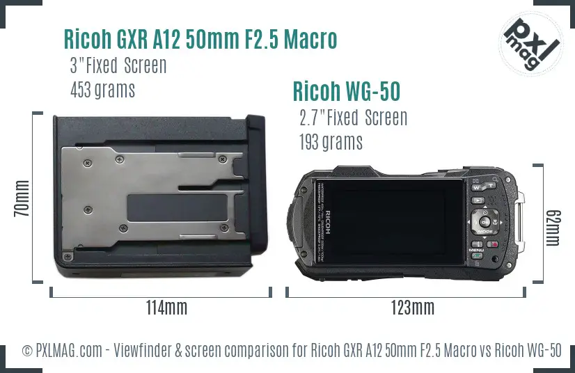 Ricoh GXR A12 50mm F2.5 Macro vs Ricoh WG-50 Screen and Viewfinder comparison