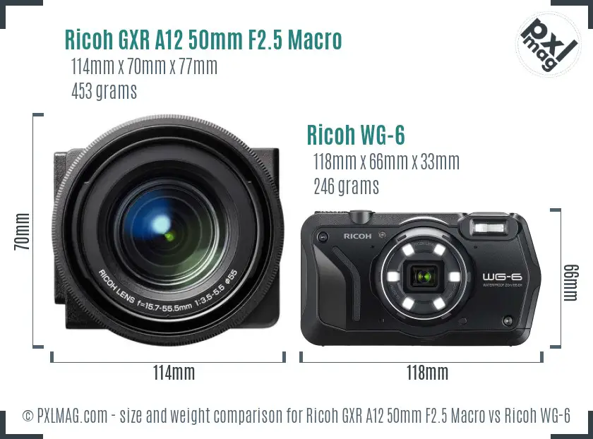 Ricoh GXR A12 50mm F2.5 Macro vs Ricoh WG-6 size comparison