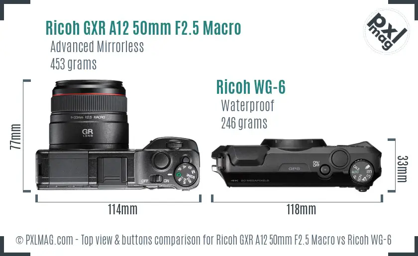 Ricoh GXR A12 50mm F2.5 Macro vs Ricoh WG-6 top view buttons comparison