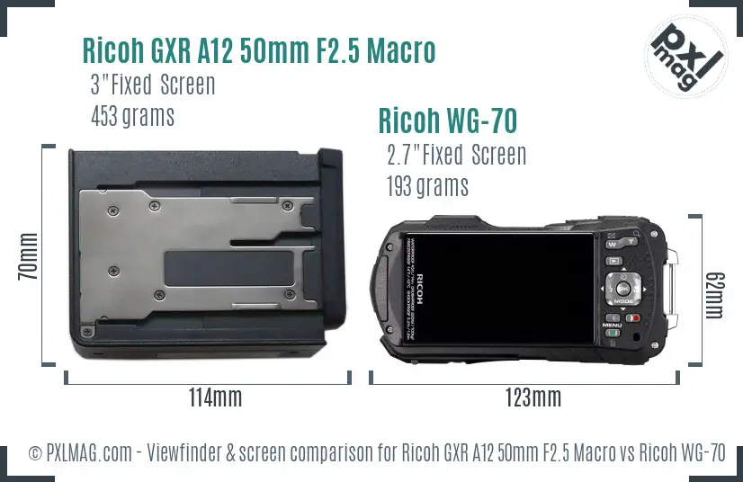 Ricoh GXR A12 50mm F2.5 Macro vs Ricoh WG-70 Screen and Viewfinder comparison