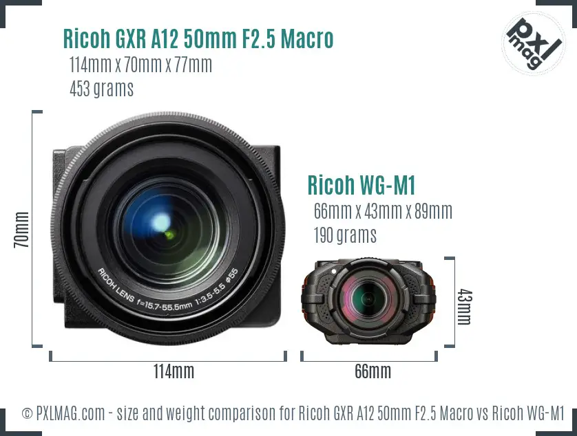 Ricoh GXR A12 50mm F2.5 Macro vs Ricoh WG-M1 size comparison