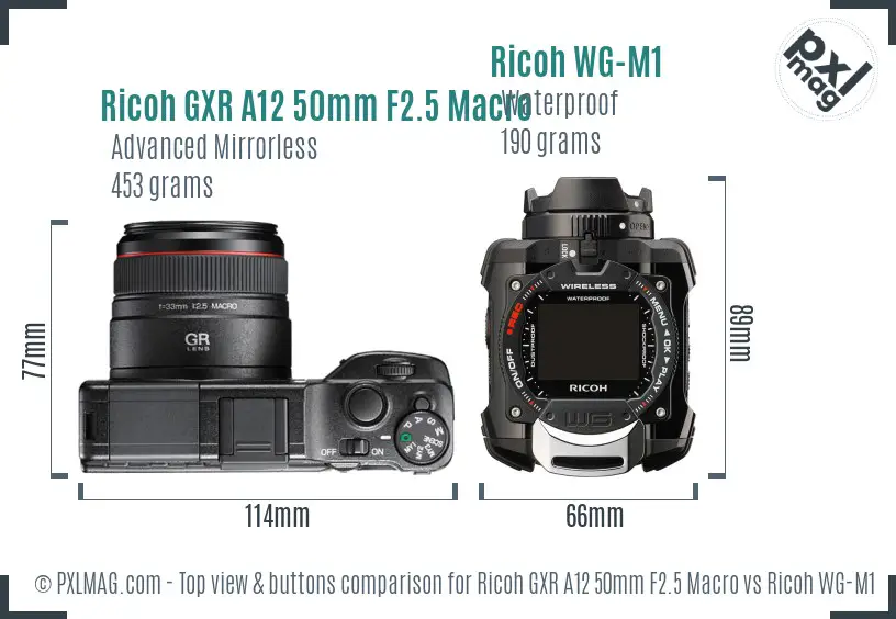 Ricoh GXR A12 50mm F2.5 Macro vs Ricoh WG-M1 top view buttons comparison
