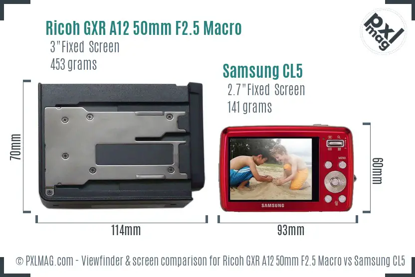 Ricoh GXR A12 50mm F2.5 Macro vs Samsung CL5 Screen and Viewfinder comparison