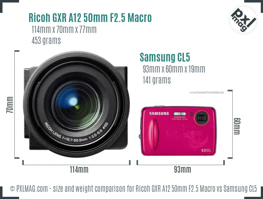 Ricoh GXR A12 50mm F2.5 Macro vs Samsung CL5 size comparison
