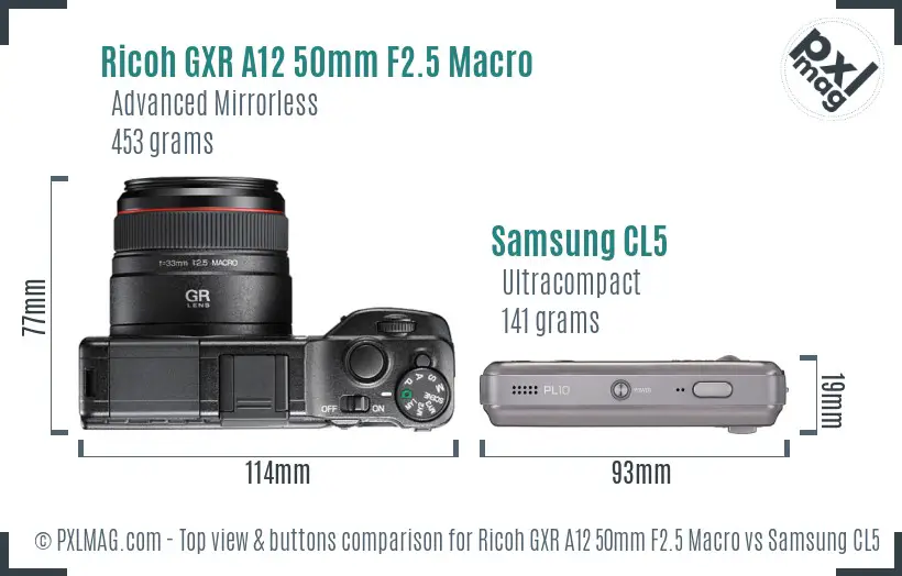 Ricoh GXR A12 50mm F2.5 Macro vs Samsung CL5 top view buttons comparison