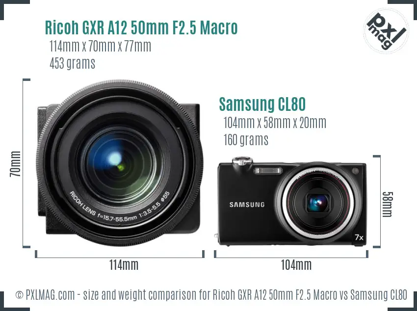 Ricoh GXR A12 50mm F2.5 Macro vs Samsung CL80 size comparison