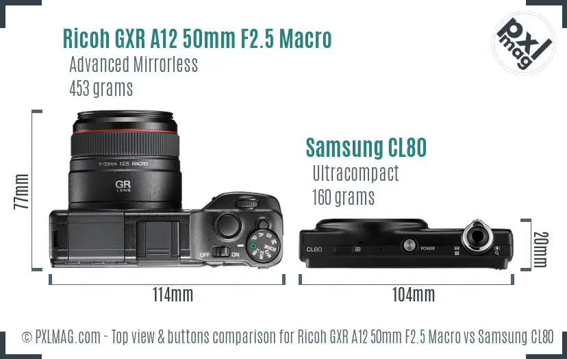 Ricoh GXR A12 50mm F2.5 Macro vs Samsung CL80 top view buttons comparison