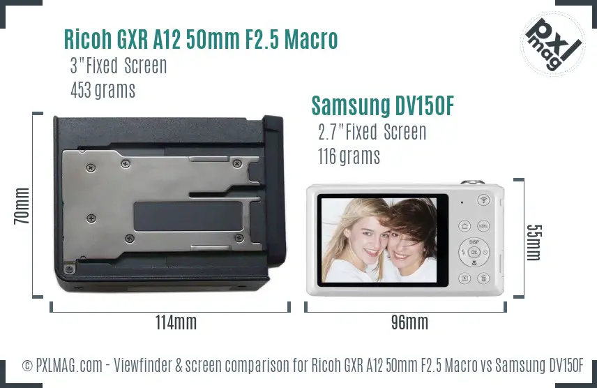 Ricoh GXR A12 50mm F2.5 Macro vs Samsung DV150F Screen and Viewfinder comparison