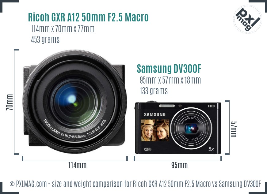 Ricoh GXR A12 50mm F2.5 Macro vs Samsung DV300F size comparison