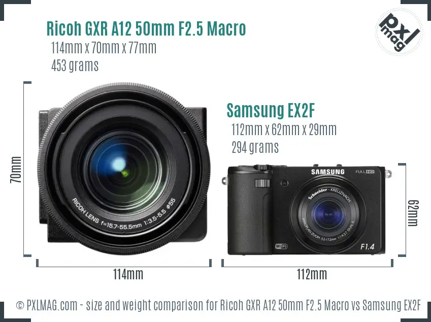 Ricoh GXR A12 50mm F2.5 Macro vs Samsung EX2F size comparison