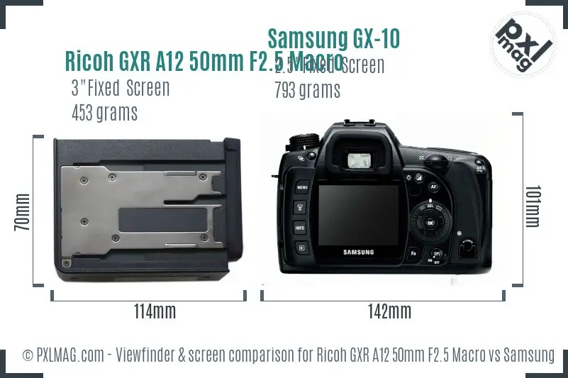Ricoh GXR A12 50mm F2.5 Macro vs Samsung GX-10 Screen and Viewfinder comparison