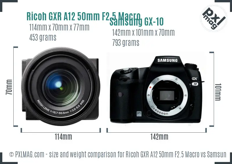 Ricoh GXR A12 50mm F2.5 Macro vs Samsung GX-10 size comparison