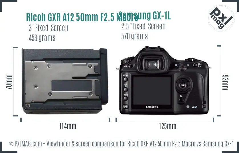 Ricoh GXR A12 50mm F2.5 Macro vs Samsung GX-1L Screen and Viewfinder comparison