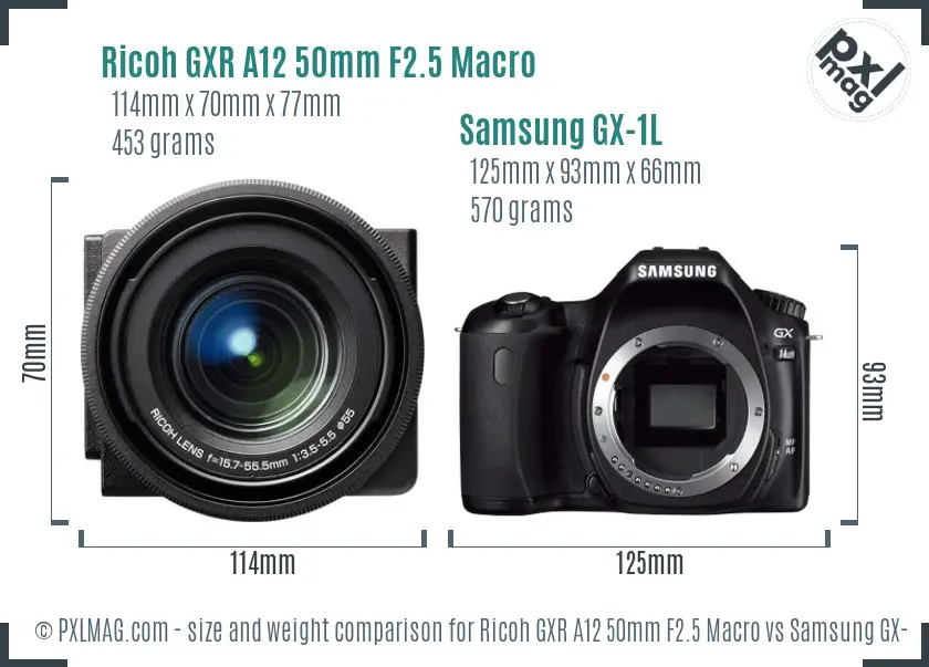 Ricoh GXR A12 50mm F2.5 Macro vs Samsung GX-1L size comparison