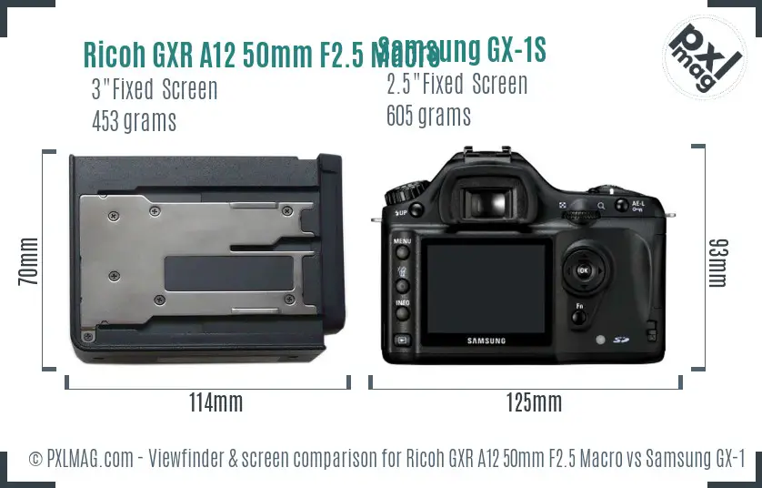 Ricoh GXR A12 50mm F2.5 Macro vs Samsung GX-1S Screen and Viewfinder comparison