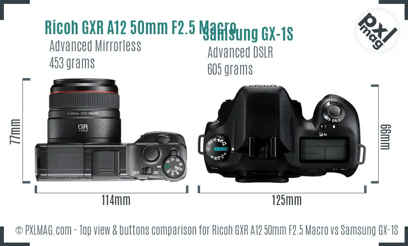 Ricoh GXR A12 50mm F2.5 Macro vs Samsung GX-1S top view buttons comparison