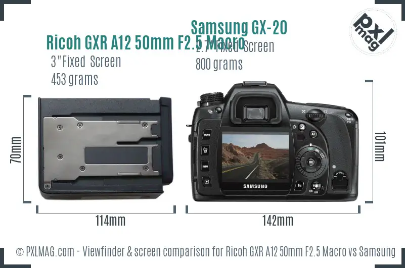 Ricoh GXR A12 50mm F2.5 Macro vs Samsung GX-20 Screen and Viewfinder comparison