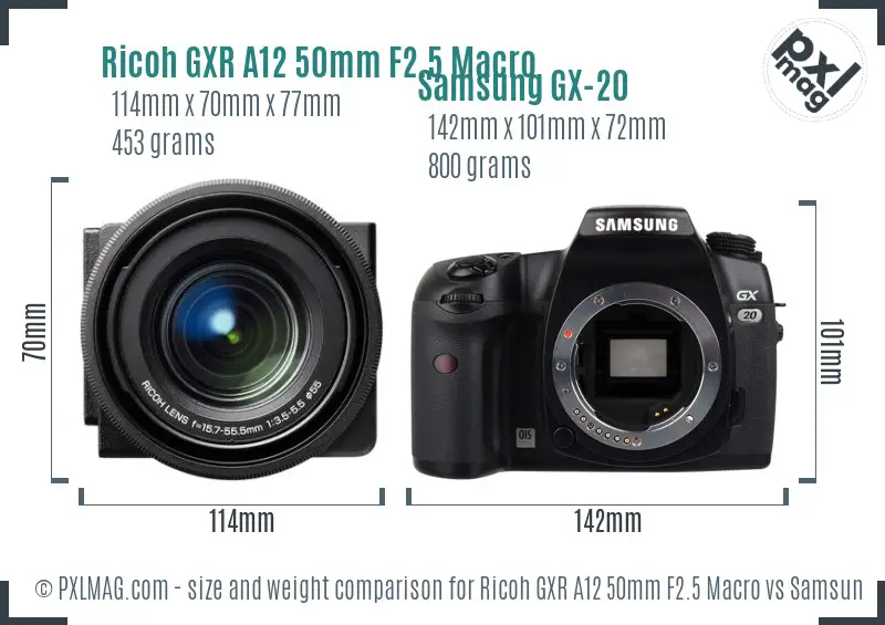 Ricoh GXR A12 50mm F2.5 Macro vs Samsung GX-20 size comparison