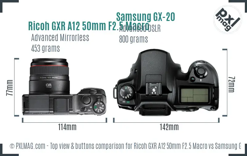 Ricoh GXR A12 50mm F2.5 Macro vs Samsung GX-20 top view buttons comparison