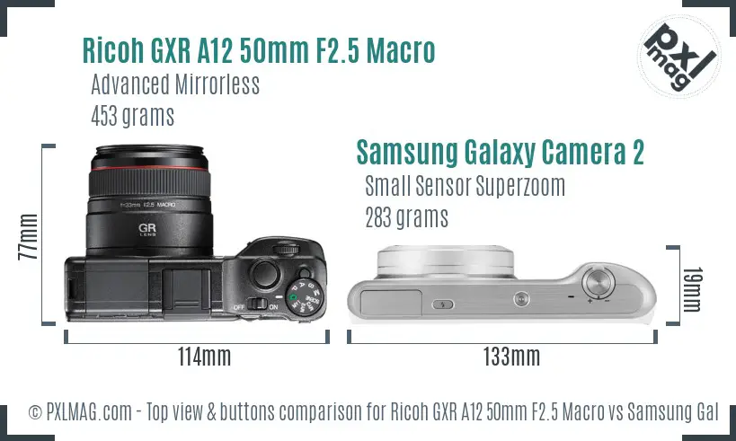 Ricoh GXR A12 50mm F2.5 Macro vs Samsung Galaxy Camera 2 top view buttons comparison