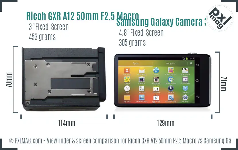 Ricoh GXR A12 50mm F2.5 Macro vs Samsung Galaxy Camera 3G Screen and Viewfinder comparison