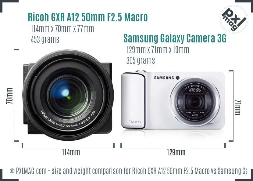 Ricoh GXR A12 50mm F2.5 Macro vs Samsung Galaxy Camera 3G size comparison