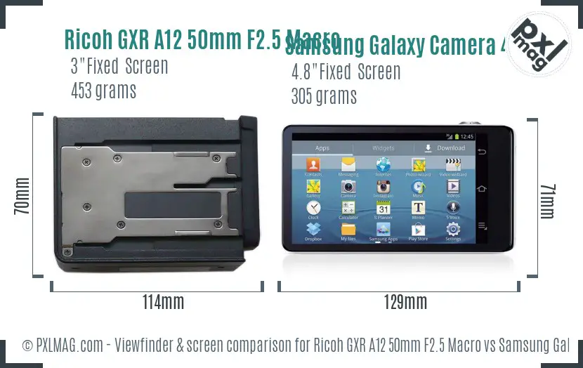 Ricoh GXR A12 50mm F2.5 Macro vs Samsung Galaxy Camera 4G Screen and Viewfinder comparison