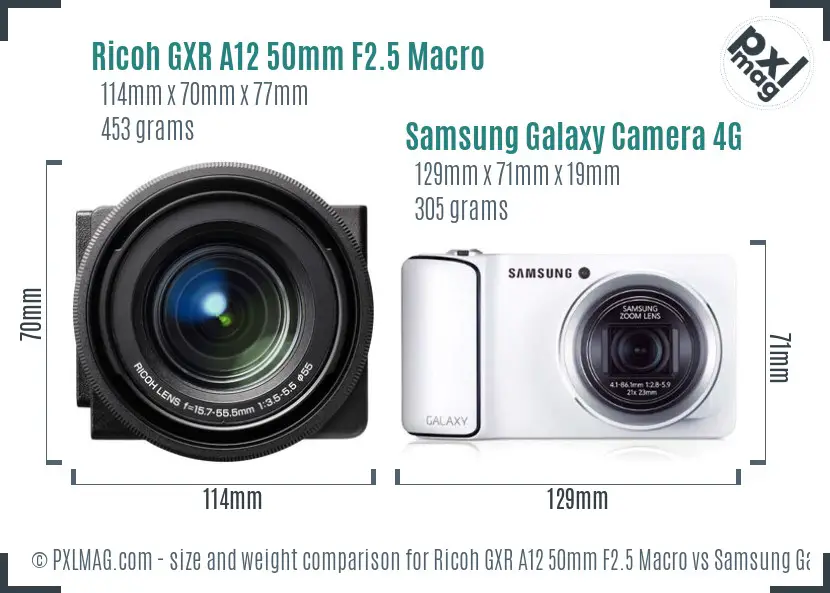 Ricoh GXR A12 50mm F2.5 Macro vs Samsung Galaxy Camera 4G size comparison