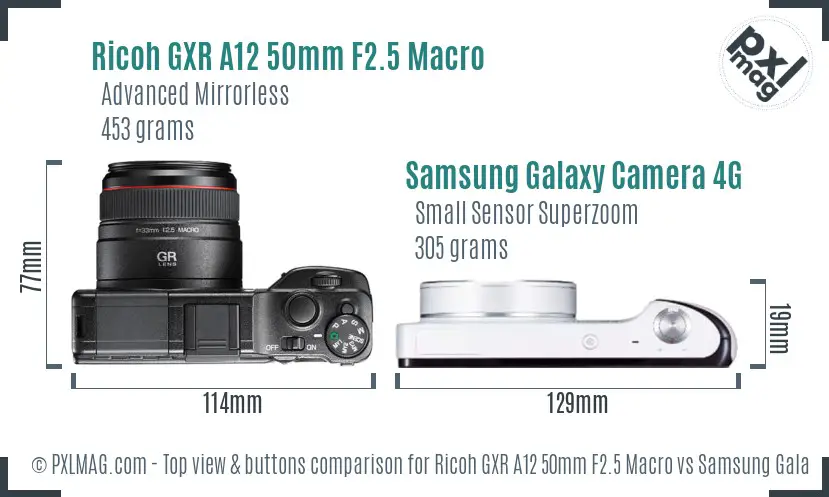 Ricoh GXR A12 50mm F2.5 Macro vs Samsung Galaxy Camera 4G top view buttons comparison