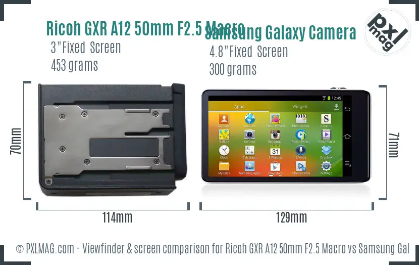 Ricoh GXR A12 50mm F2.5 Macro vs Samsung Galaxy Camera Screen and Viewfinder comparison